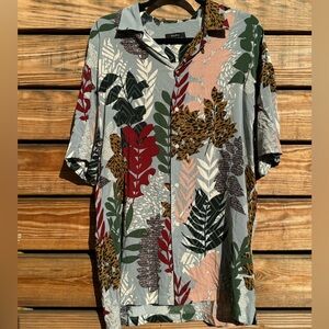 Zara Multicolor Leaf Print Casual Button Down Shirt
